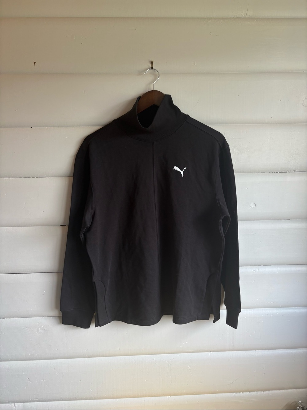 Puma Relaxed Fit Mock Neck Sweatshirt NWT Black Size M Recycled Cotton Sweater